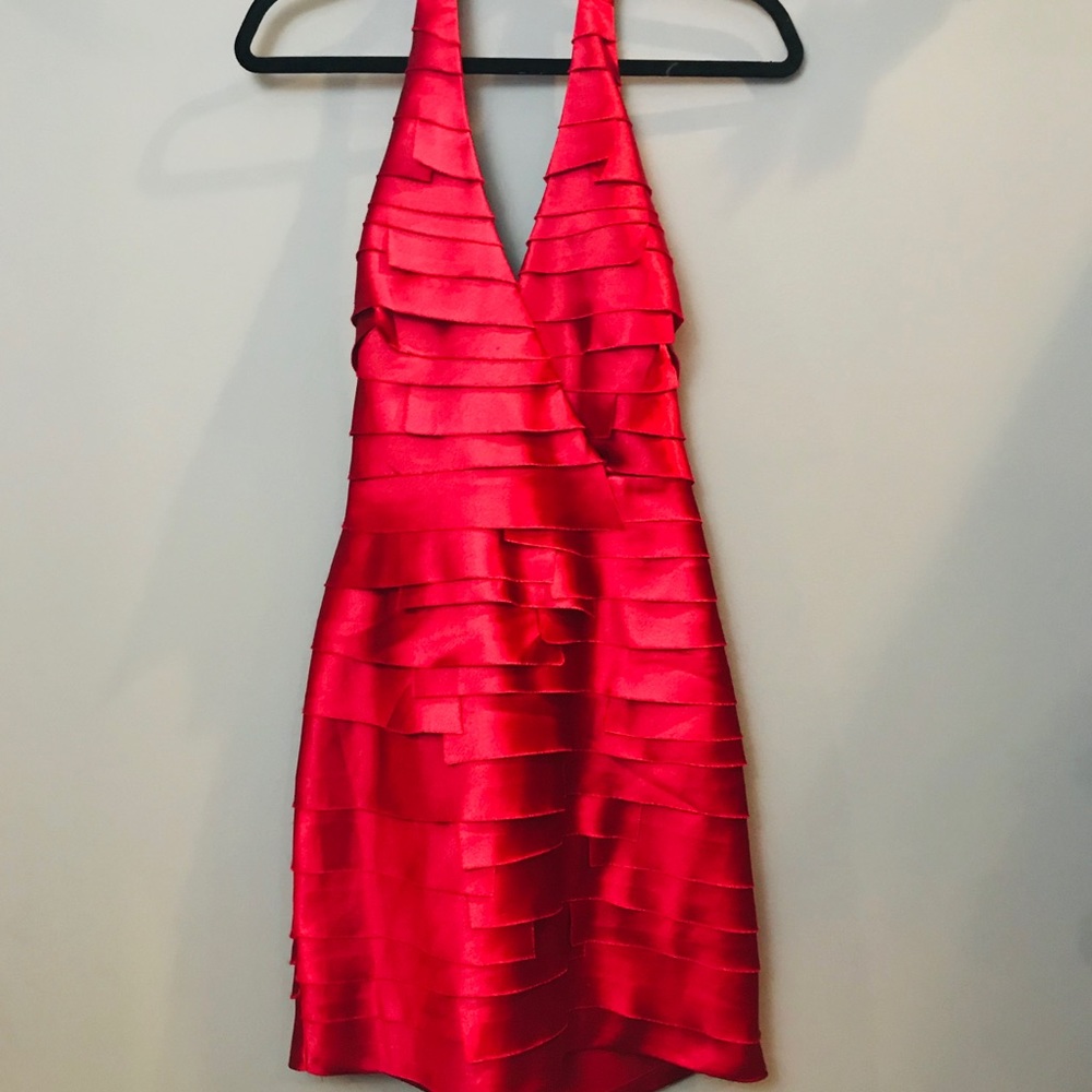 bebe || red ruffle dress
